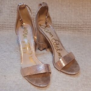 Sam Edelman Women's Metallic  Rose Gold Strappy Block Heel Sandals